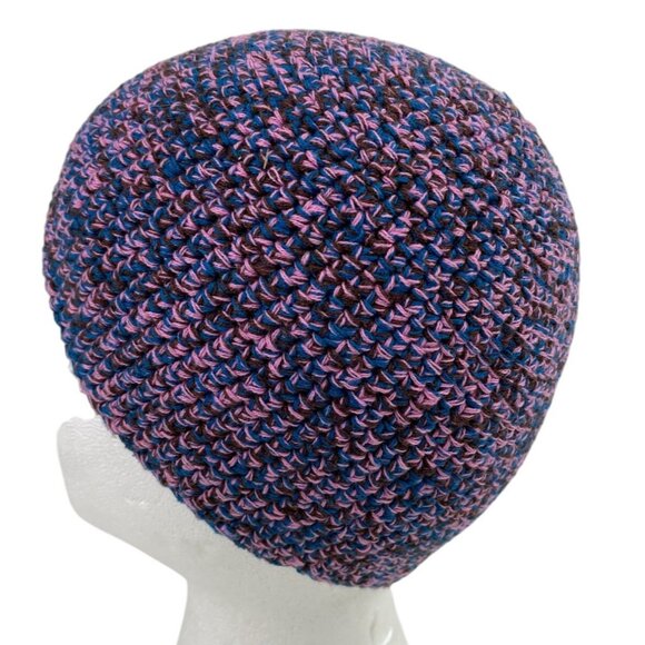 Adult Handmade Crochet Purple Blue Multicolor Skull Cap Beanie Hat - Picture 4 of 8